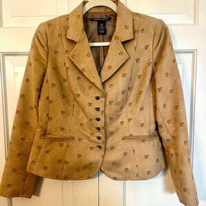 Vintage Pierre Cardin Signature Logo‎ Blazer Jacket Camel Tan Micro Suede Sz 6P